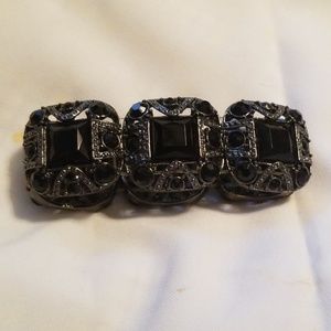 Bracelet black large square glass stones